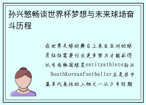 孙兴慜畅谈世界杯梦想与未来球场奋斗历程